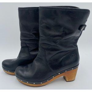 UGG Australia Black Leather Solid Casual Size 7 Boots Sherpa